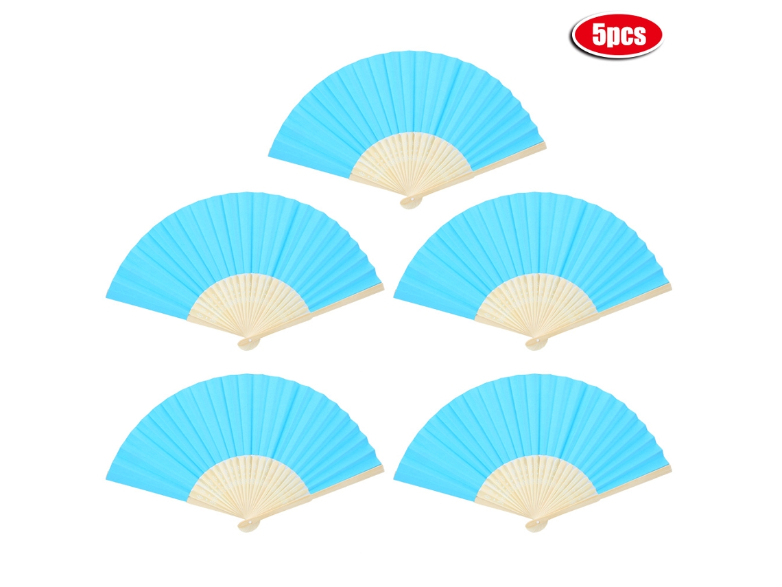 5pcs Ventilador de Mão de Bambu Plegável Azul Lagoa para Verão Decoração e Uso Diário S/MARCA