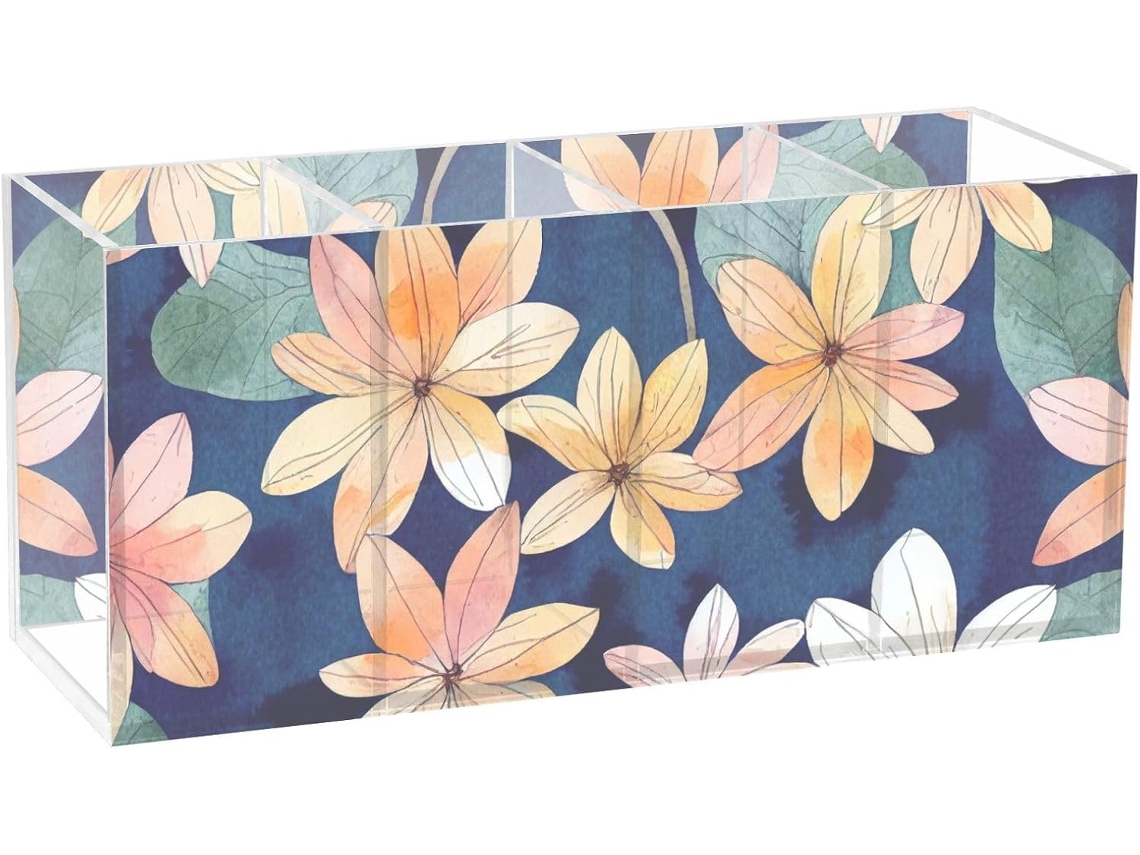 Porta canetas Acrílico Frodotgv, com Flores em Aquarela Desenhadas À Mão, Ideal para Materiais Escolares de Pr