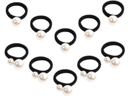 Conjunto De 10 Elásticos De Cabelo Com Pérolas Pretas Sólidas, Tiaras Grossas.