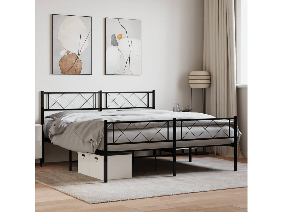Estrutura De Cama Com Cabeceira E Pés 120x200 Cm Metal Preto