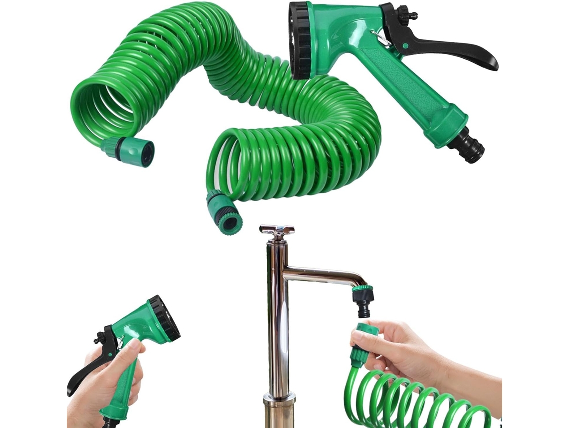 Mangueira Espiral Retrátil Ergonômica Com Pulverizador De 5 Padrões.