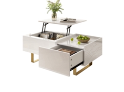 Mesa Centro Elevatória Mdf Brilhante Com Gaveta E Pés Metal Sala
