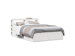 Estrutura Cama C/ Cabeceira 140x190 Cm Pinho Maciço Branco