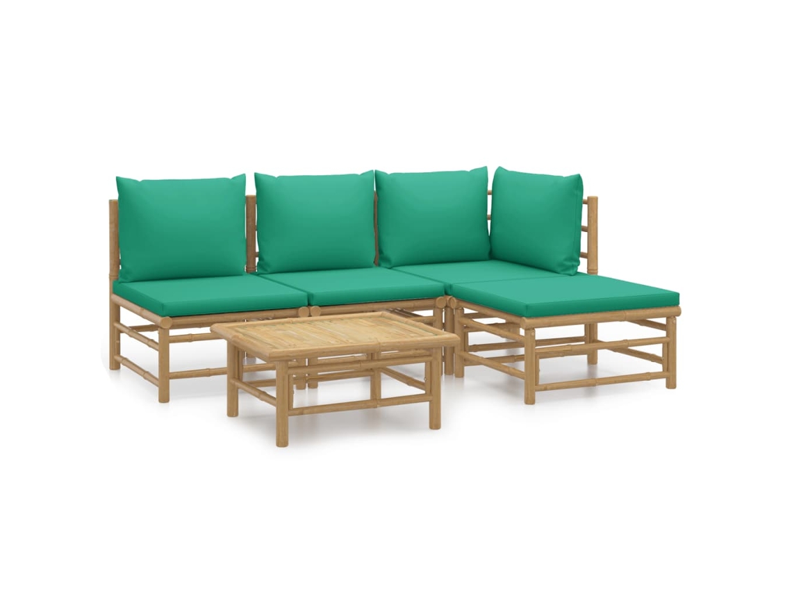 Maison Exclusive - 5 Pcs Conjunto Lounge De Jardim Bambu C/ Almofadões Verdes