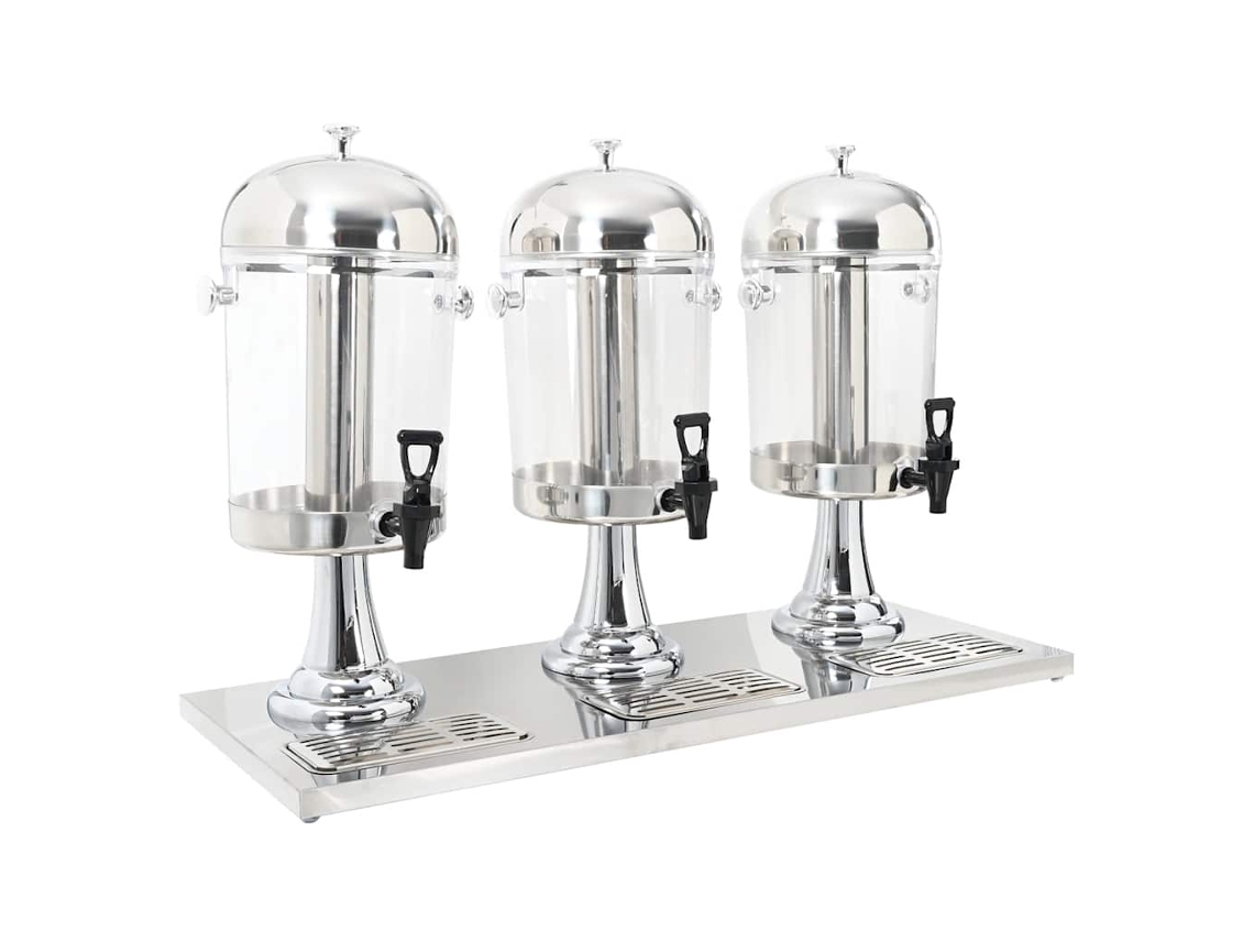 Vidaxl Dispensador Triplo De Sumo Aço Inoxidável 3 X 8 L