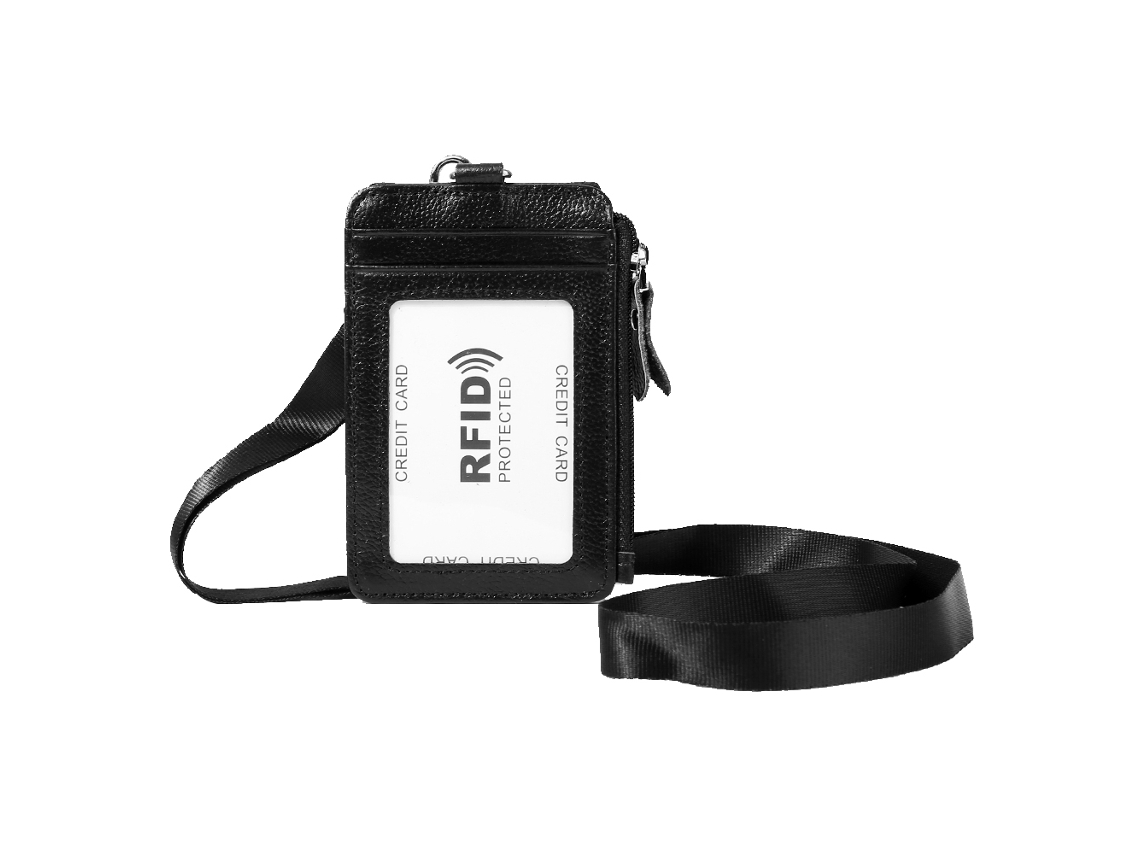 Cartera De Couro Com Bloqueio Rfid Para Cartões De Crédito E Carteira De Identidade Com Cordão Vertical