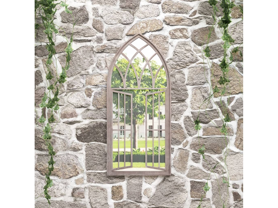 Vidaxl Espelho De Jardim P/ Uso Exterior Ferro 100x45 Cm Cor De Areia