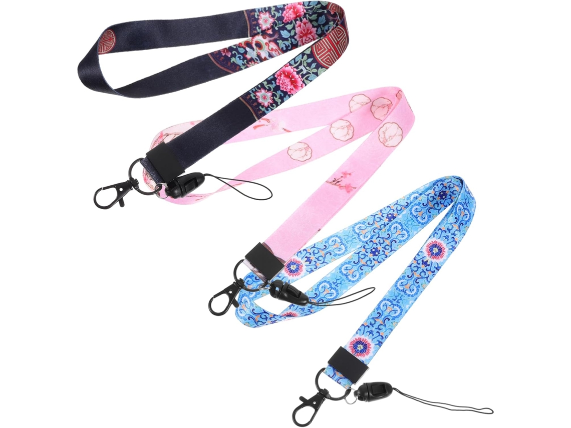 Conjunto Showeroro com 3 cordões para identificação de professores, com carimbo durável e chaves multifuncionais para celular.
