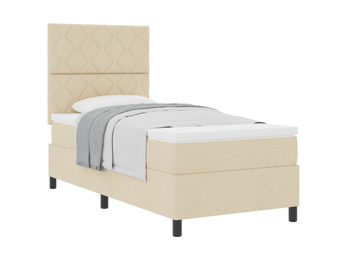 Vidaxl Cama Box Com Cabeceira Creme 100 X 200 Cm Tecido