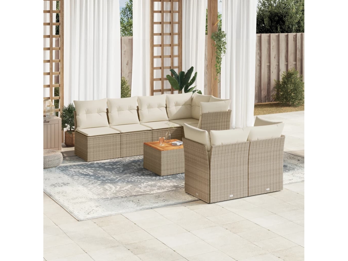 Vidaxl 8 Pcs Conjunto de Sofás P/ Jardim com Almofadões Vime Pe Bege