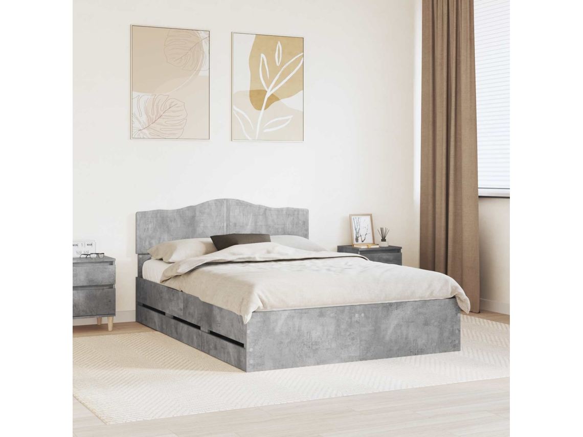 Vidaxl Estrutura Da Cama Cinzento 150 X 200 Cm Madeira De Engenharia