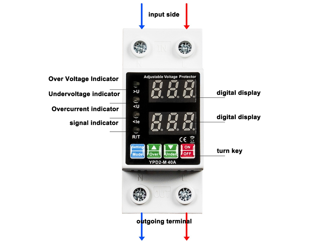 Protector De Auto-reclausura Com Display Doble E Interruptor De Corrente Ajustável