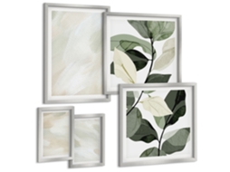 Composição De Quadros Na Parede Flores, Galhos, Minimalista Moldura Prateada Quadros Para O Escritório Espelharte (conjunto De 5 Imagens)