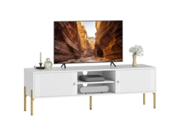 Suporte Para Tv Até 65 Polegadas,2 Portas,2 Compartimentos Abertos,pés De Aço,140x38x45,9cm,cor Branca