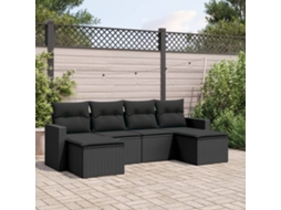 Vidaxl 6 Pcs Conjunto Sofás De Jardim C/ Almofadões Vime Pe Preto