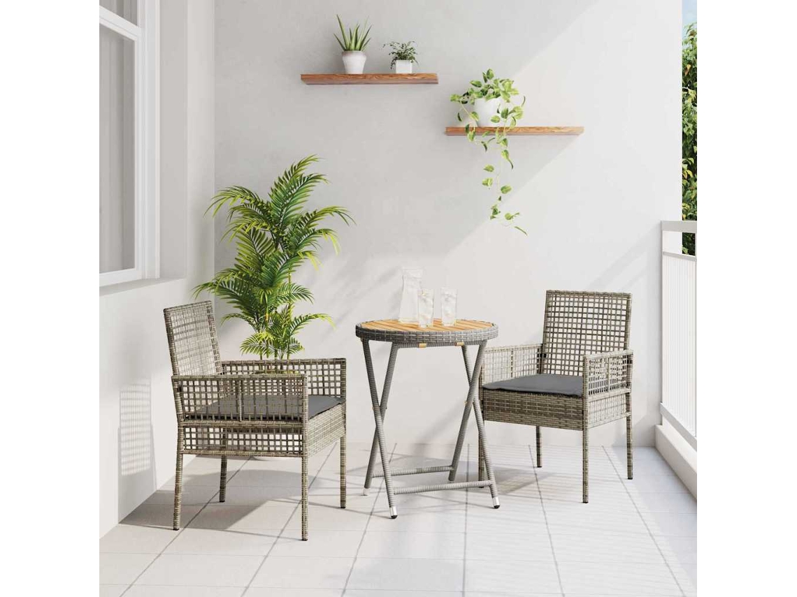 Vidaxl Conjunto Bistro de Jardim 3 Pcs Cinzeto Vime Pe