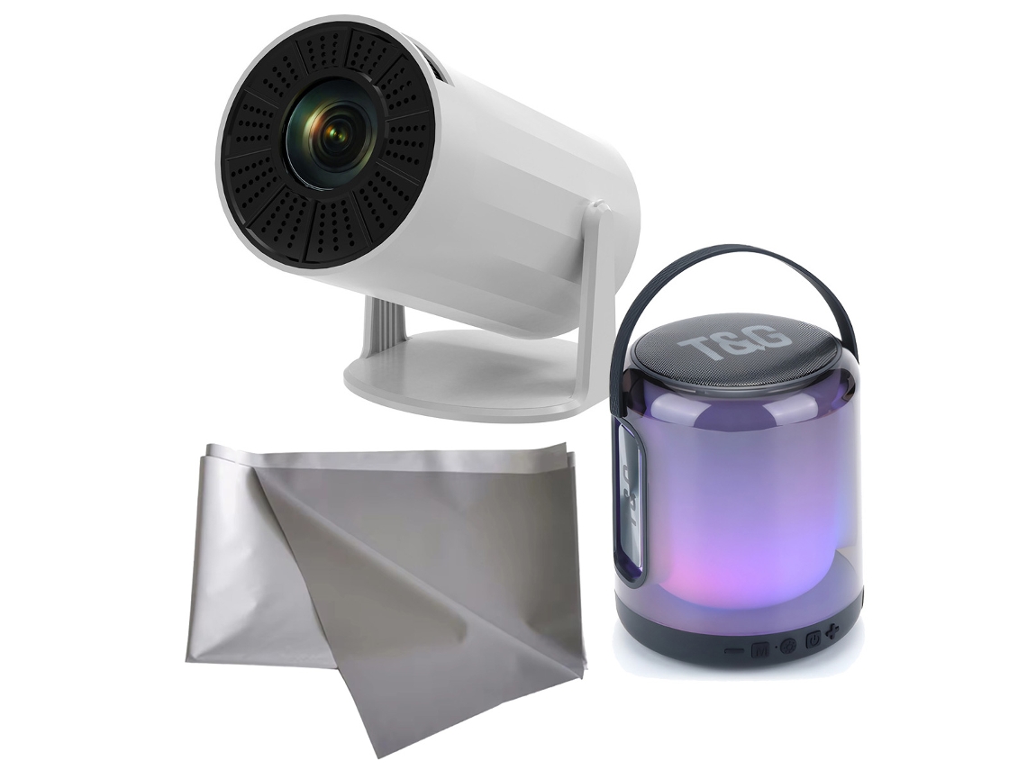 KLACK Mini Projetor Portátil 4K Altifalante Tg-376 e Tela com Android Integrado Wifi 6 Bluetooth 5 Tela de 130 Polegadas Cinema em Casa!