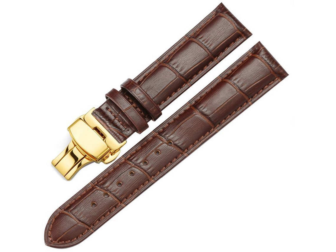 Pulseira de substituição em couro PU requintado para relógio masculino, fivela clássica em aço marrom de 16 mm.