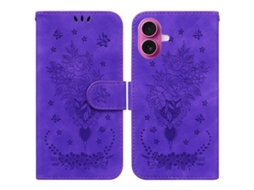 Capa Para Iphone 17 Em Couro Com Estampa De Borboleta E Rosa.
