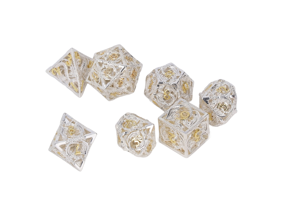 Primerox conjunto de Dados Metálicos Poliédricos para Jogos de Mesa Portátil Ouro 14+