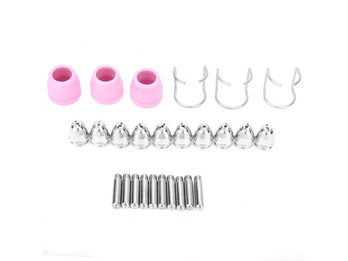Kit com 26 peças consumíveis para tocha de corte plasma Ag60, incluindo bico de corte.