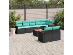 Vidaxl Conjunto De Sofá De Jardim De 9 Peças Com Almofadas Em Rattan Sintético Preto