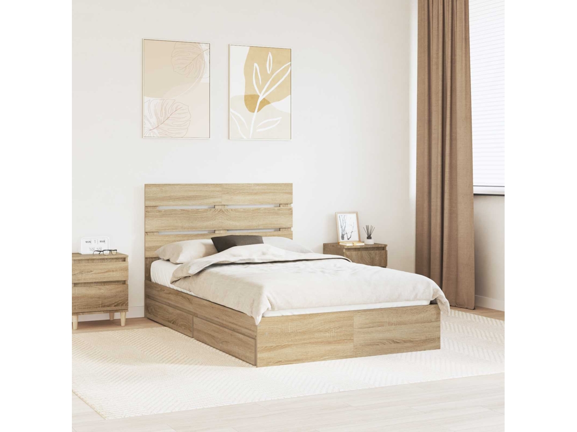 Vidaxl Cama Com Armazenamento Com Gaveta Carvalho Sonoma 135 X 190 Cm