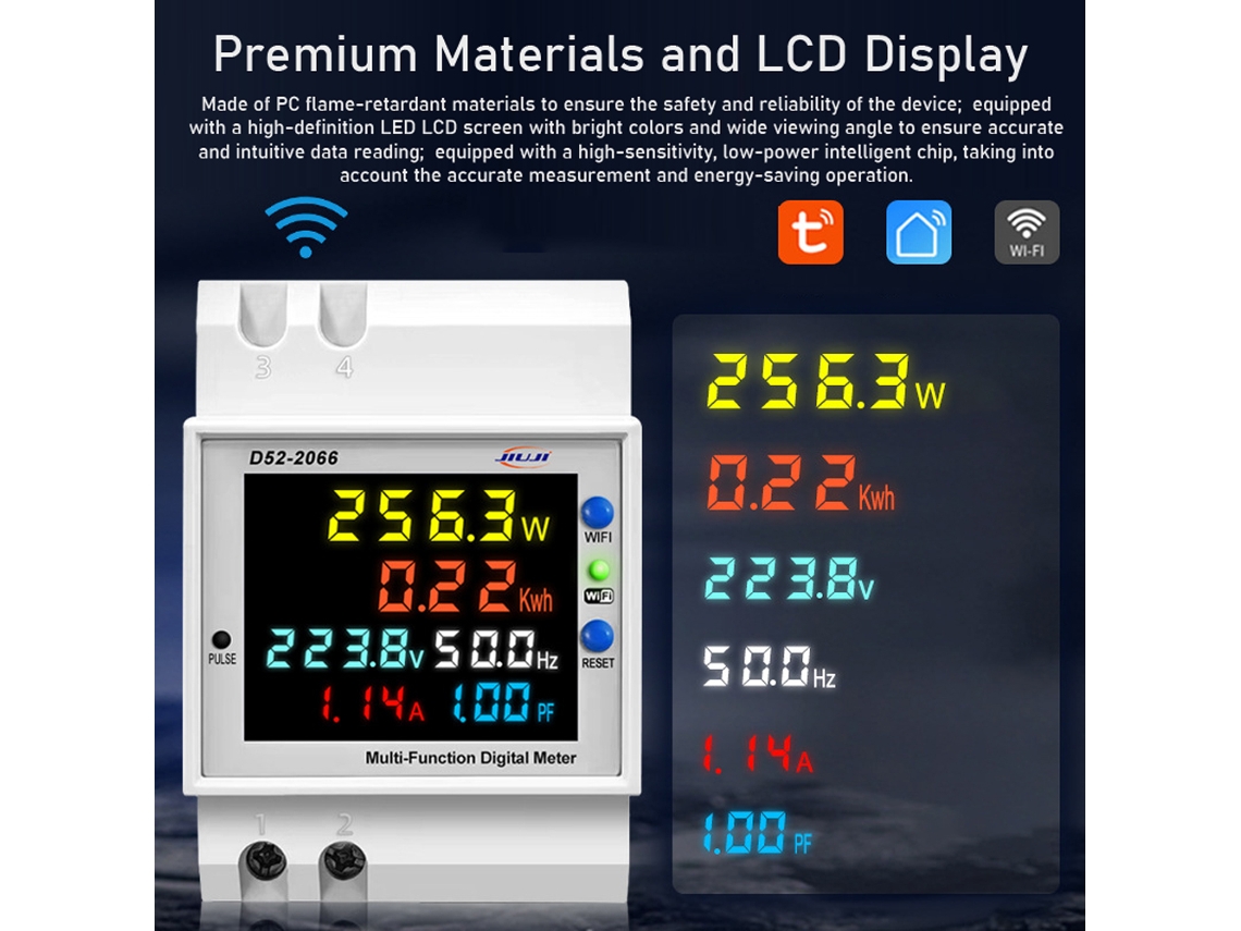 Medidor Elétrico Inteligente Display Digital Din-rail Com Memória Falta Energia E Tuya App