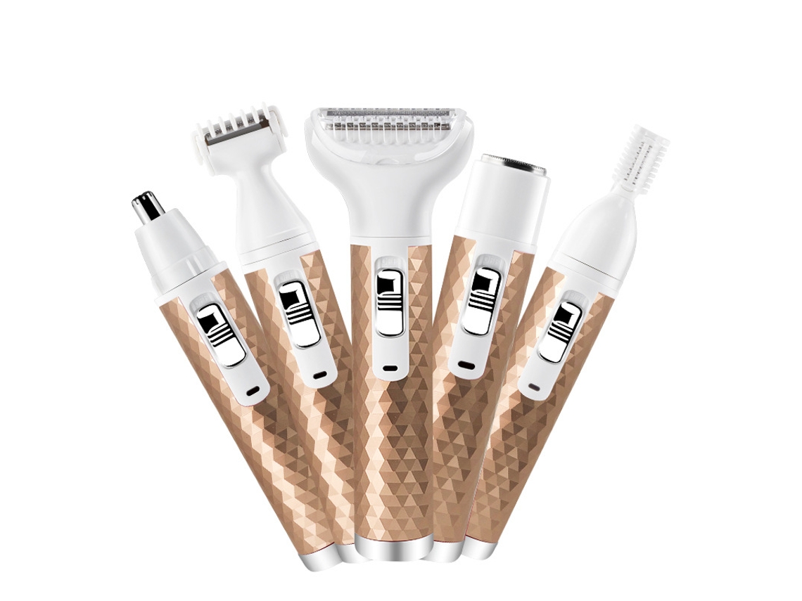Depiladora, 5 in 1 Barbeador Elétrico Feminino, Aparador Facial, Aparador de Biquíni SPQMENT (dourado)