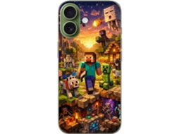Capa Para Celular Compatível Com Apple Iphone 17 Com Aventura Em Blocos Com Steve, Animais E Monstros Em Um Mundo Voxel Colorido.