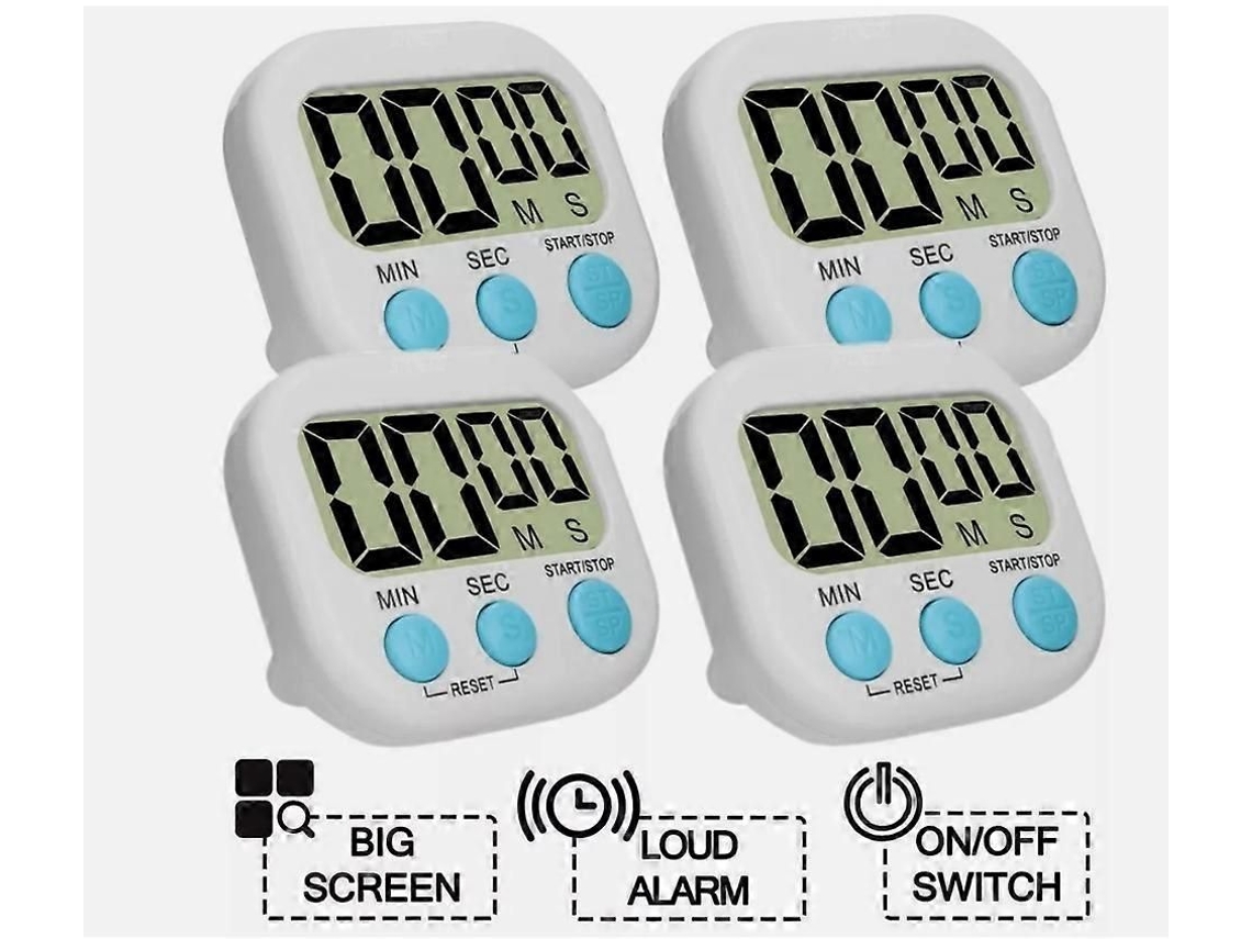 4x Timer De Cozinha Magnético Com Lcd Digital, Cronômetro Com Suporte E Alarme