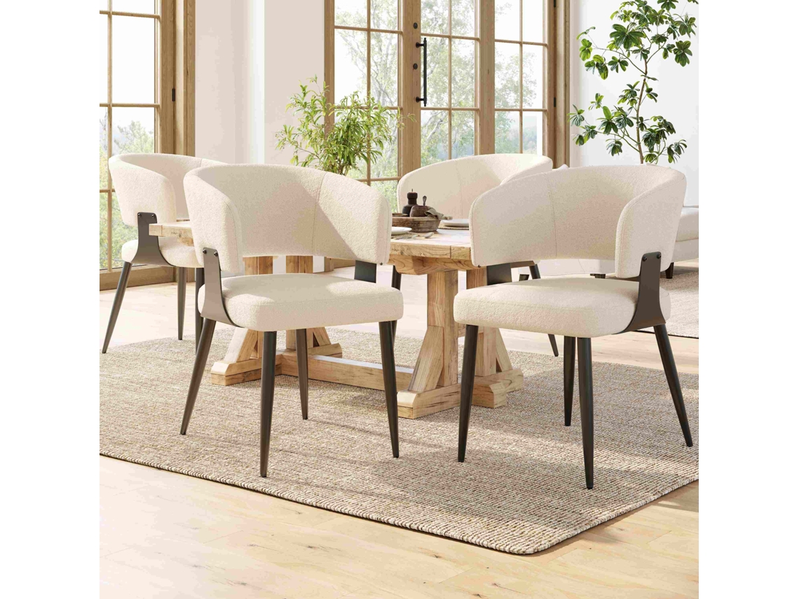 Cadeira De Sala De Jantar 4 Peças Stuhl Ergonômica Leve Com Encosto Curvo Bege Estilo