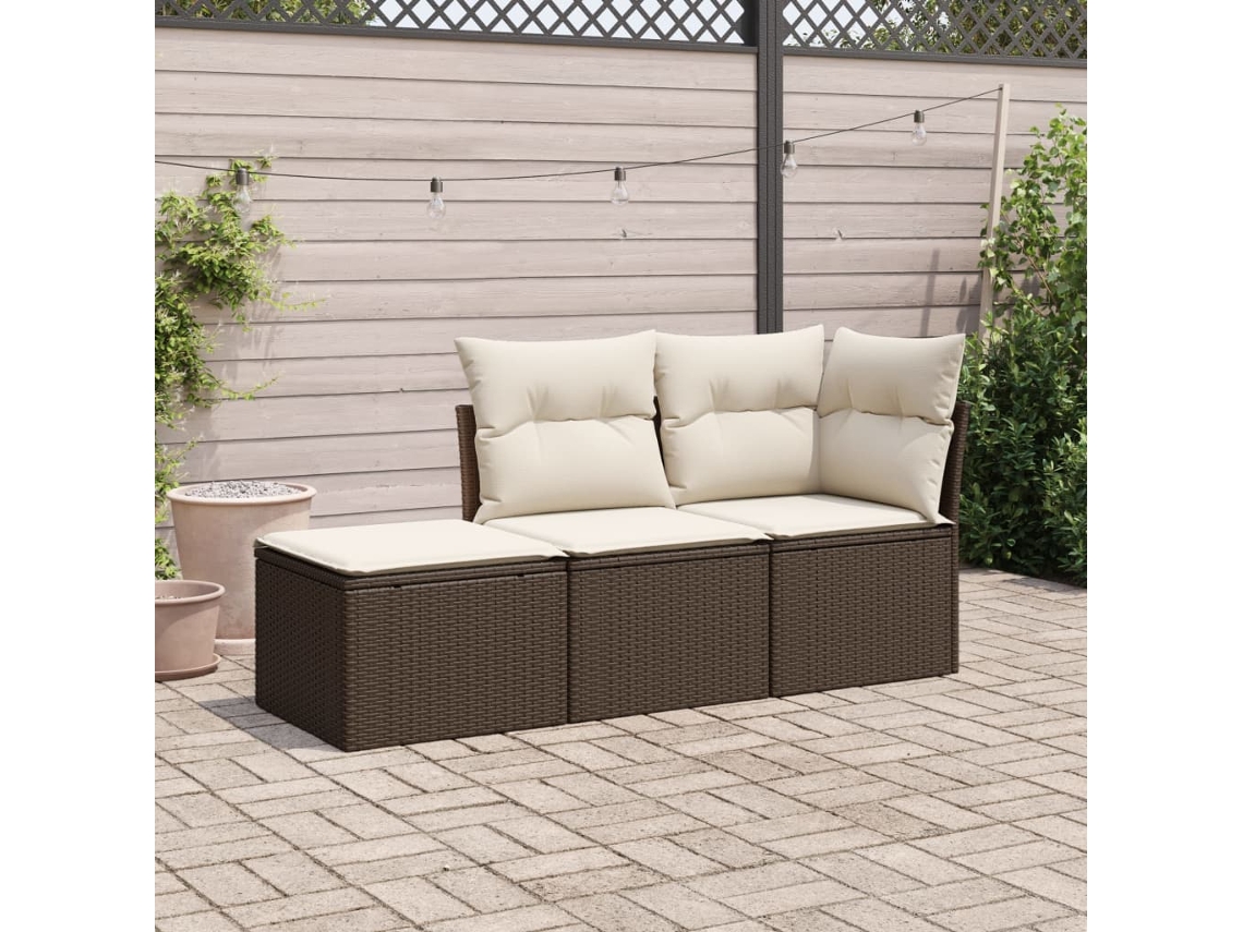 Vidaxl 3 Pcs Conjunto Sofás De Jardim Com Almofadões Vime Pe Castanho