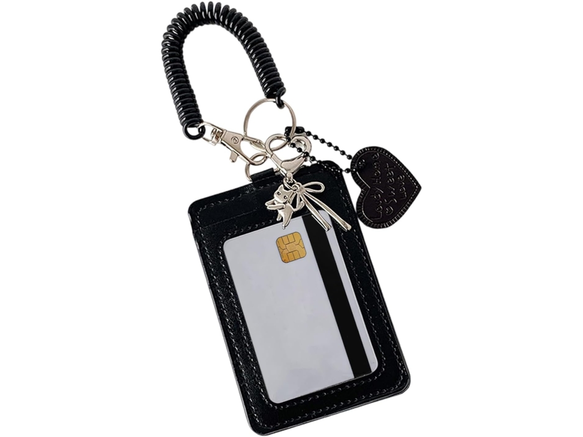 Lurelia Porta-crachá Ajustável Transparente Portátil Em Couro Pu Para Escritório E Escola