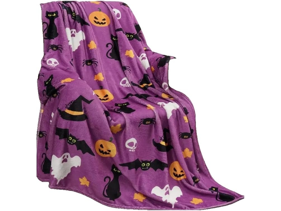 Manta de Halloween Syjym para Sofá Cama Outono Dia Ação Graças com Estampa Abóbora e Fantasma Cobertor, Macio,