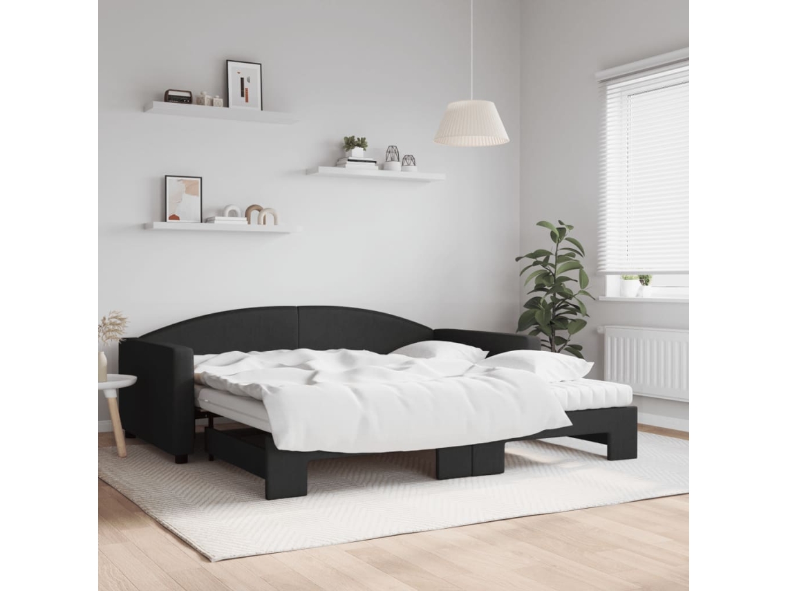 Vidaxl Sofá cama com Gavetão e Colchões 100x200 Cm Tecido Preto