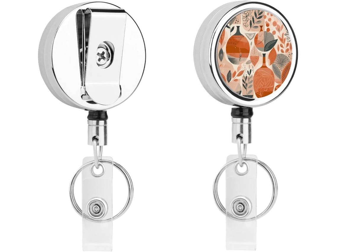 Suporte retrátil laranja para crachá com clipe, com clipe tipo jacaré, ideal para enfermeiros e médicos.