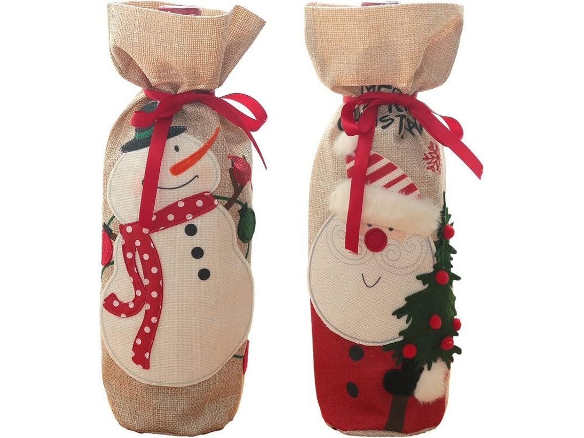 Sacola de vinho de Natal em juta com cordão, 2 peças | S/MARCA