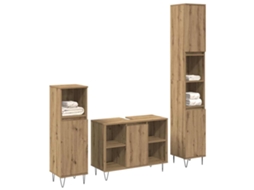 Conjunto de Móveis para Banheiro 3 Pcs Carvalho Artesanal