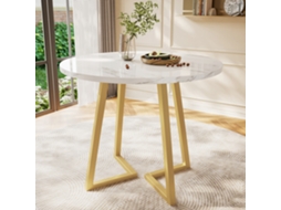 Mesa De Jantar Redonda (1 Peça), Cozinha Com Estrutura Metálica Exclusiva, Tampo Com Padrão Moderno De Mármore