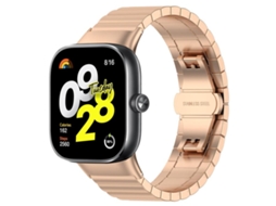Bracelete Para Xiaomi Band 9 Pro / 8 Pro / Redmi Watch 6 / 5 - Aço Inoxidável - Textura De Bambu Com Um Elo Ouro Rosa