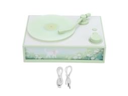 Toca-discos vintage com luz ambiente e difusor de aromas, caixa de som Bluetooth USB estilo fonógrafo para quarto, verde.