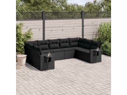 Vidaxl 9 Pcs Conjunto de Sofás P/ Jardim C/ Almofadões Vime Pe Preto