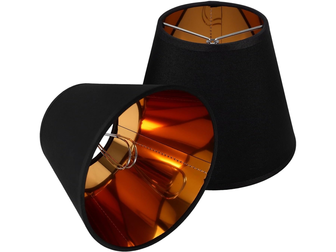 Conjunto De 2 Capas Decorativas De Encaixe Para Luminária De Mesa Em Policarbonato E Ferro, Com Acabamento Em Preto E Dourado.