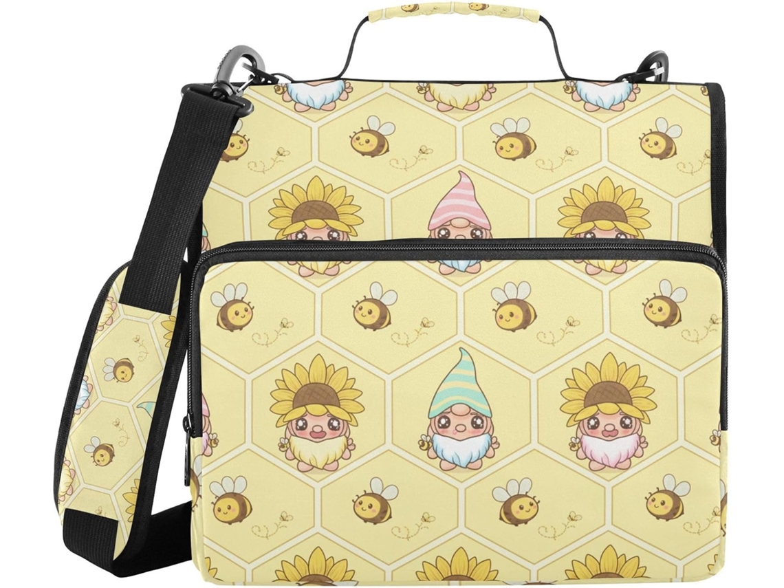 Pasta De 3 Argolas Com Fecho Zíper E Estampa Gnomo Bebê, Inclui Bolso Com Zíper, Pasta Portátil Escola Escritório