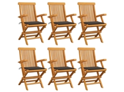 Vidaxl Cadeiras De Jardim C/ Almofadões Cinza-acast. 6 Pcs Teca Maciça