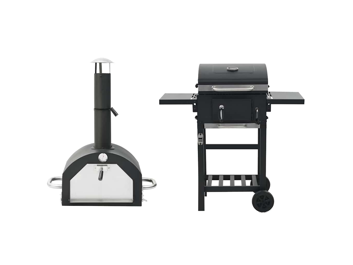 Vidaxl Forno Para Pizza E Churrasqueira De Exterior 3-em-1 Preto