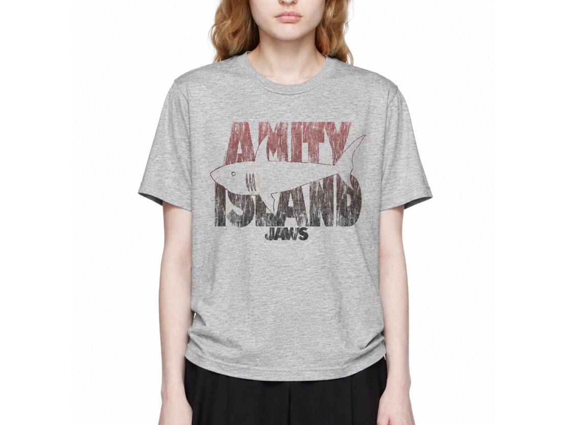 Rockinstone Jaws Movie Shark Line Heather Gray Adult T-shirt Size:xl