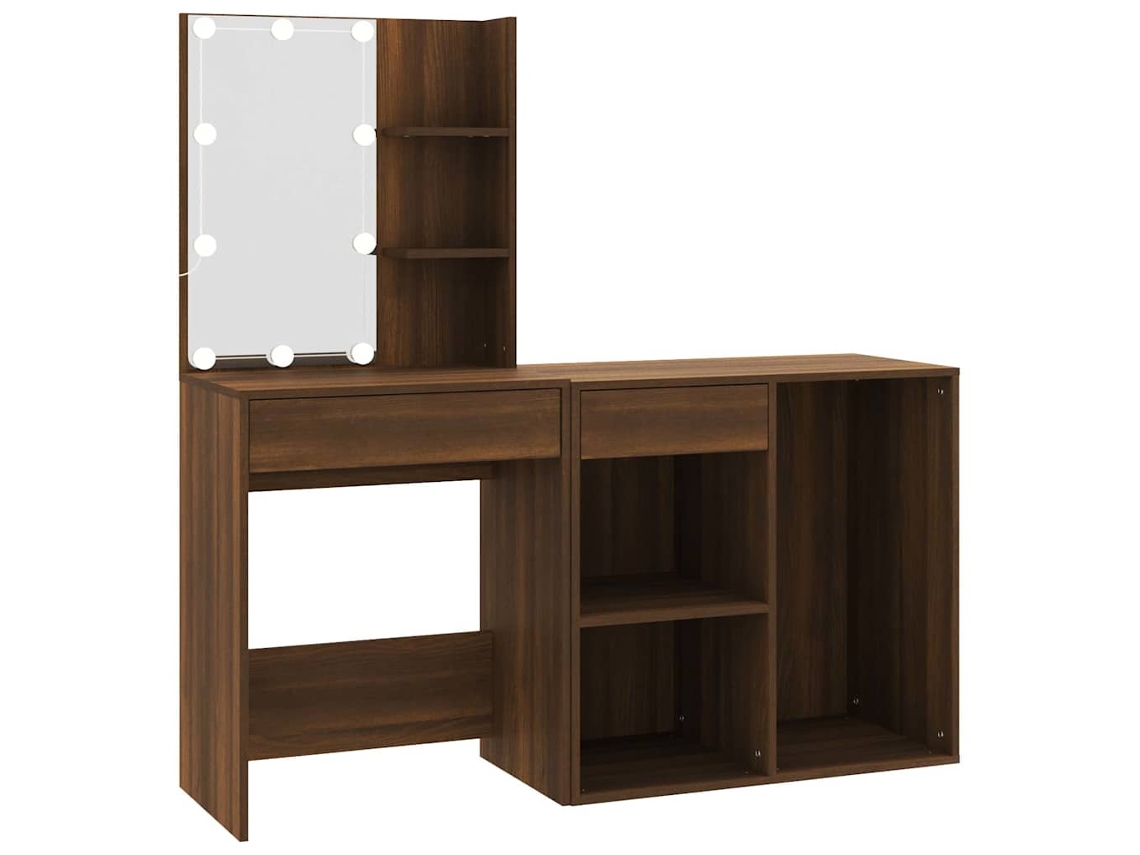 Conjunto 1 Toucador Led Com Armário Vidaxl Marrom Derivados De Madeira (80 X 40 X 75 Cm)