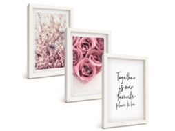 Composição De Quadros Buquês De Rosas Com Inscrições Espelharte (3 Peças 20x30 Cm)